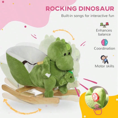 Qaba Rocking Horse, Toddler Plush Dinosaur Animal Rocker with Belt, 32 Songs, Hand Puppet, Kids Riding Horse Rocking Chair 18 - 36 Months, Green