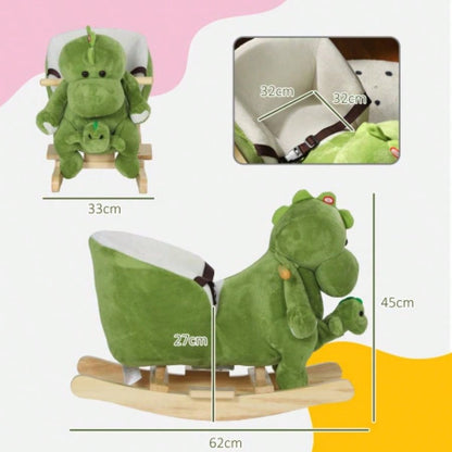 Qaba Rocking Horse, Toddler Plush Dinosaur Animal Rocker with Belt, 32 Songs, Hand Puppet, Kids Riding Horse Rocking Chair 18 - 36 Months, Green