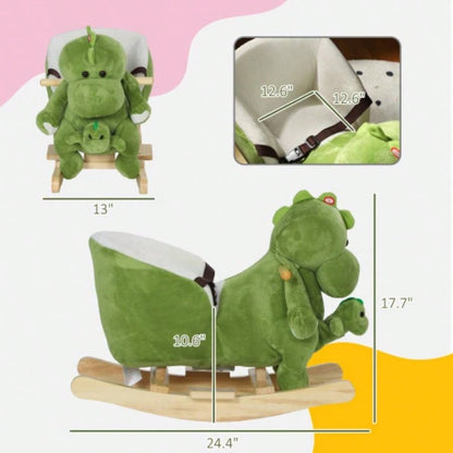 Qaba Rocking Horse, Toddler Plush Dinosaur Animal Rocker with Belt, 32 Songs, Hand Puppet, Kids Riding Horse Rocking Chair 18 - 36 Months, Green