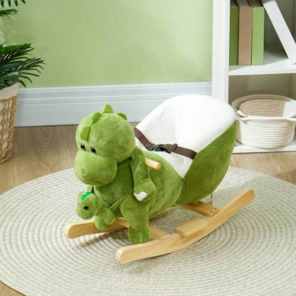 Qaba Rocking Horse, Toddler Plush Dinosaur Animal Rocker with Belt, 32 Songs, Hand Puppet, Kids Riding Horse Rocking Chair 18 - 36 Months, Green