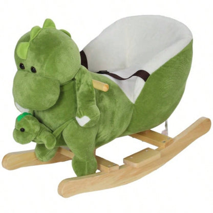 Qaba Rocking Horse, Toddler Plush Dinosaur Animal Rocker with Belt, 32 Songs, Hand Puppet, Kids Riding Horse Rocking Chair 18 - 36 Months, Green