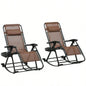 Outsunny Set of 2 Outdoor Rocking Chairs, Foldable Reclining Zero Lounge Rocker with Pillow, Cup Phone Holder, Combo Design with Folding, Brown