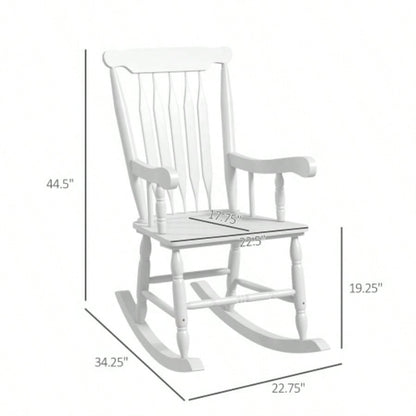 Outsunny Outdoor Wood Rocking Chair, 350 lbs. Porch Rocker with High Back Garden, Patio, Balcony, White