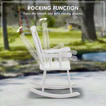 Outsunny Outdoor Wood Rocking Chair, 350 lbs. Porch Rocker with High Back Garden, Patio, Balcony, White