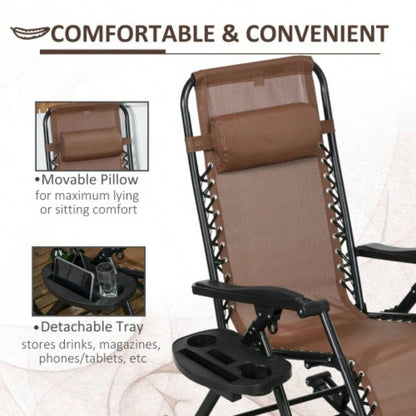 Outsunny Set of 2 Outdoor Rocking Chairs, Foldable Reclining Zero Lounge Rocker with Pillow, Cup Phone Holder, Combo Design with Folding, Brown