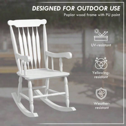 Outsunny Outdoor Wood Rocking Chair, 350 lbs. Porch Rocker with High Back Garden, Patio, Balcony, White