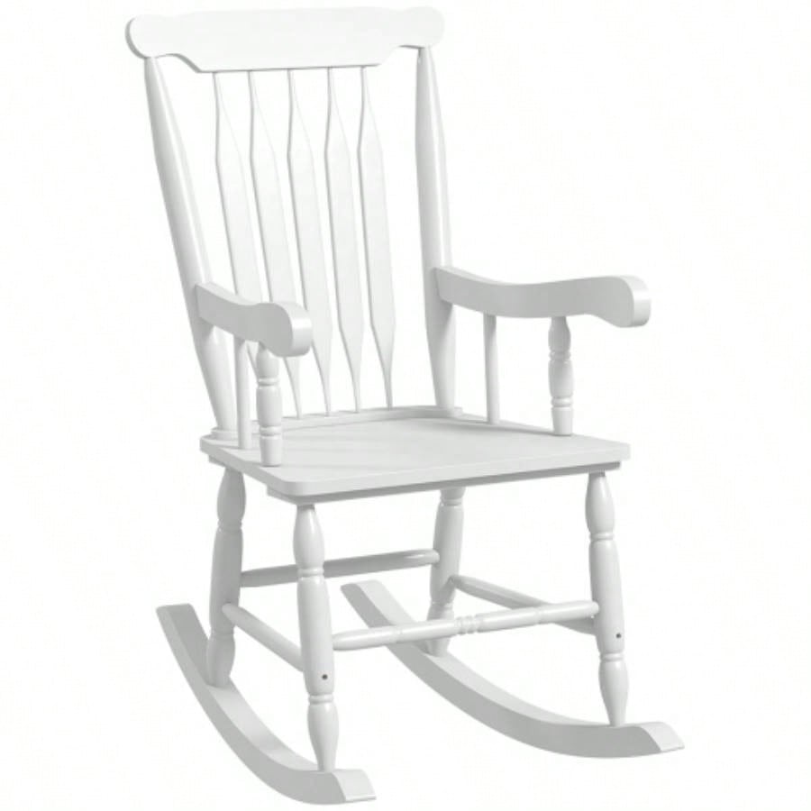 Outsunny Outdoor Wood Rocking Chair, 350 lbs. Porch Rocker with High Back Garden, Patio, Balcony, White