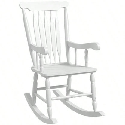 Outsunny Outdoor Wood Rocking Chair, 350 lbs. Porch Rocker with High Back Garden, Patio, Balcony, White