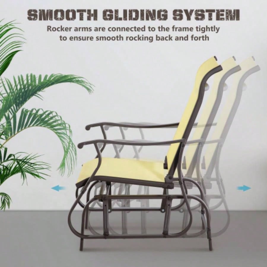 Outdoor Swing Glider Chair, Patio Mesh Rocking Chair with Steel Frame Backyard, Garden and Porch, Beige