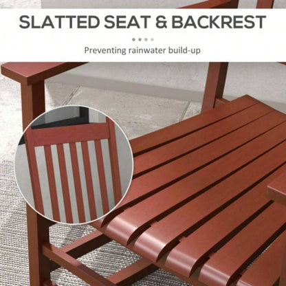 Outsunny Outdoor Rocking Chair Set of 2 with Side Table, Patio Wooden Rocking Chair with Smooth Armrests, High Back Garden, Balcony, Porch, Supports Up to 352 lbs. Wine Red
