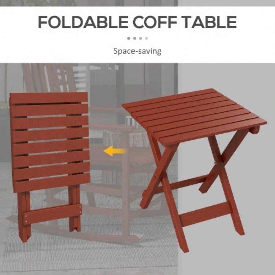 Outsunny Outdoor Rocking Chair Set of 2 with Side Table, Patio Wooden Rocking Chair with Smooth Armrests, High Back Garden, Balcony, Porch, Supports Up to 352 lbs. Wine Red