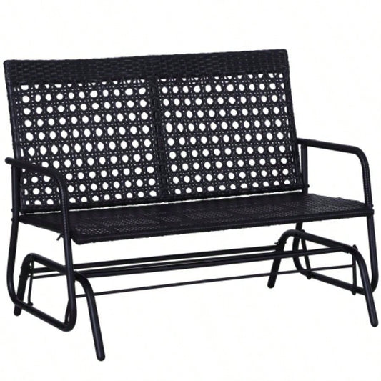 Outsunny Patio 2 - Person Wicker Glider Rocking Chair, Outdoor All - Hand Woven PE Rattan Loveseat/ Ergonomic Design Rocking System Patio, Garden, Porch, Lawn, Black