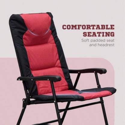 3 Piece Outdoor Patio Furniture Set with Glass Coffee Table 2 Folding Padded Rocking Chairs, Bistro Style Porch, Camping, Balcony, Red