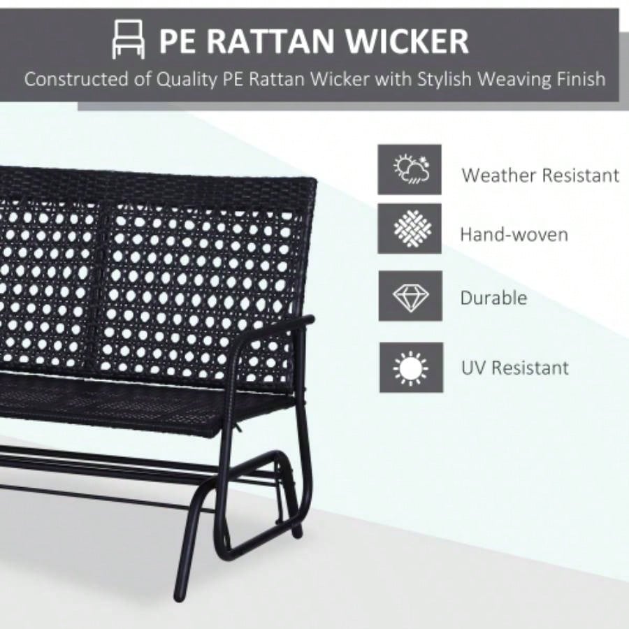Outsunny Patio 2 - Person Wicker Glider Rocking Chair, Outdoor All - Hand Woven PE Rattan Loveseat/ Ergonomic Design Rocking System Patio, Garden, Porch, Lawn, Black
