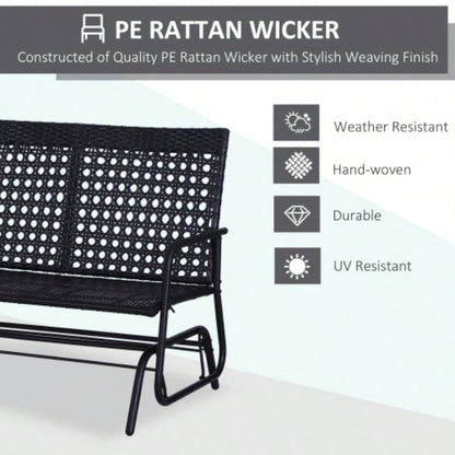 Outsunny Patio 2 - Person Wicker Glider Rocking Chair, Outdoor All - Hand Woven PE Rattan Loveseat/ Ergonomic Design Rocking System Patio, Garden, Porch, Lawn, Black