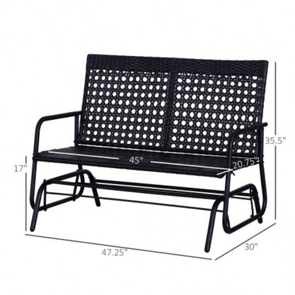 Outsunny Patio 2 - Person Wicker Glider Rocking Chair, Outdoor All - Hand Woven PE Rattan Loveseat/ Ergonomic Design Rocking System Patio, Garden, Porch, Lawn, Black