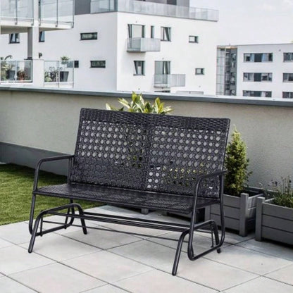 Outsunny Patio 2 - Person Wicker Glider Rocking Chair, Outdoor All - Hand Woven PE Rattan Loveseat/ Ergonomic Design Rocking System Patio, Garden, Porch, Lawn, Black