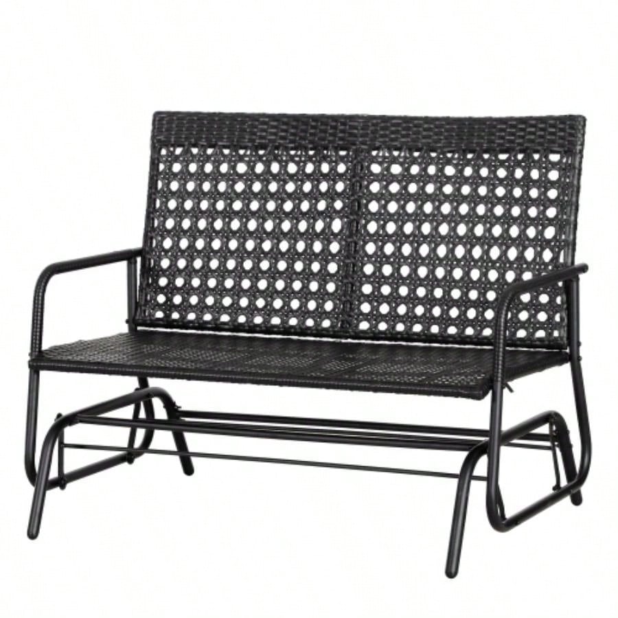 Outsunny Patio 2 - Person Wicker Glider Rocking Chair, Outdoor All - Hand Woven PE Rattan Loveseat/ Ergonomic Design Rocking System Patio, Garden, Porch, Lawn, Black