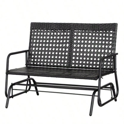 Outsunny Patio 2 - Person Wicker Glider Rocking Chair, Outdoor All - Hand Woven PE Rattan Loveseat/ Ergonomic Design Rocking System Patio, Garden, Porch, Lawn, Black
