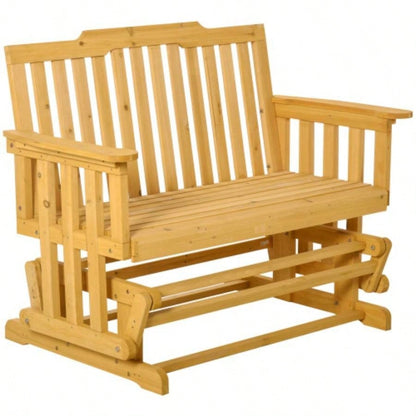 Outsunny 2 - Person Patio Swing Glider with Quick Drying Design and Wide Armrest, Wood Rocking Chair Loveseat Backyard Garden Porch, Natural