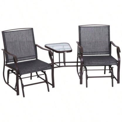 Outsunny Outdoor Glider Chairs with Coffee Table, Patio 2 - Rocking Chair Swing Loveseat with Breathable Sling Backyard, Garden and Porch,