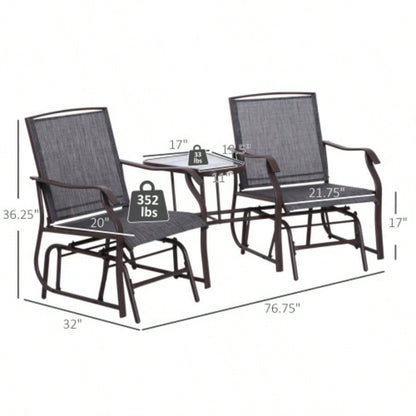 Outsunny Outdoor Glider Chairs with Coffee Table, Patio 2 - Rocking Chair Swing Loveseat with Breathable Sling Backyard, Garden and Porch,