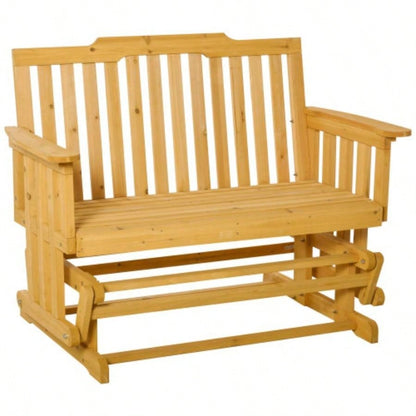 Outsunny 2 - Person Patio Swing Glider with Quick Drying Design and Wide Armrest, Wood Rocking Chair Loveseat Backyard Garden Porch, Natural