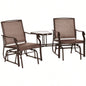 Outsunny Outdoor Glider Chairs with Coffee Table, Patio 2 - Rocking Chair Swing Loveseat with Breathable Sling Backyard, Garden, and Porch, Coffee Brown