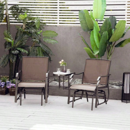Outsunny Outdoor Glider Chairs with Coffee Table, Patio 2 - Rocking Chair Swing Loveseat with Breathable Sling Backyard, Garden, and Porch, Coffee Brown