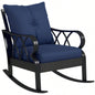 Outsunny Outdoor Wicker Rocking Chair with Padded Cushions, Aluminum Furniture Rattan Porch Rocker Chair/ Armrest Garden, Patio, and Backyard, Navy Blue