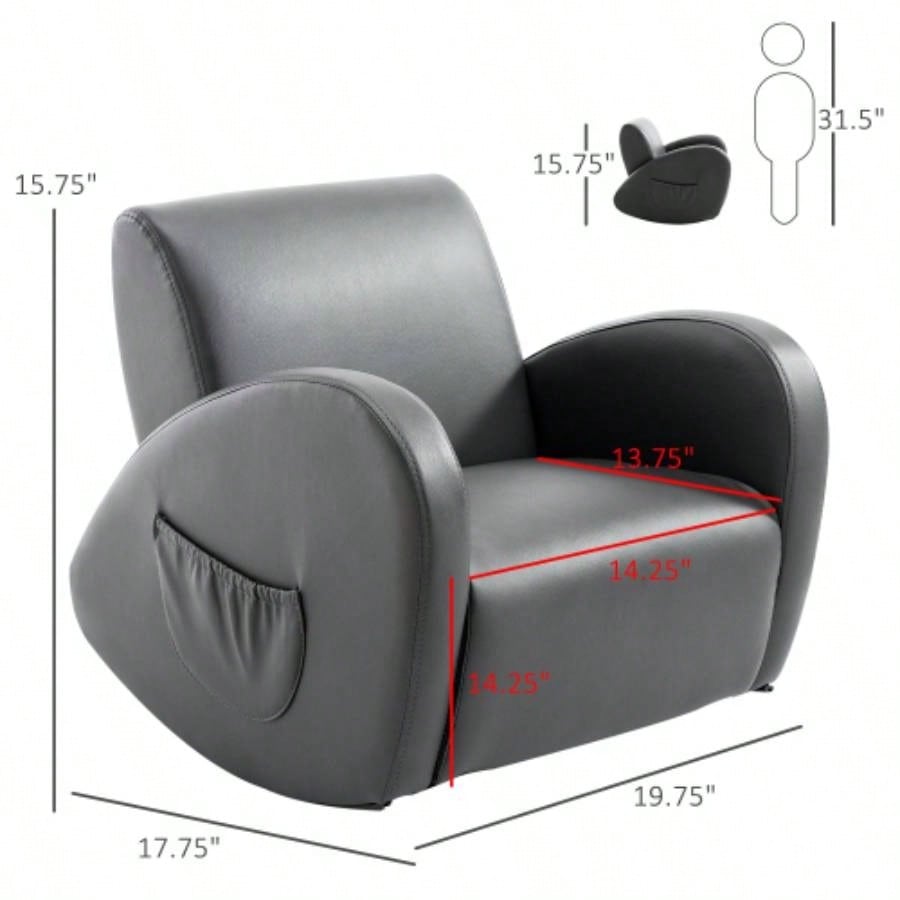 Kids Sofa Rocking Chair with Side Pocket, PU Leather Toddler Armchair Children