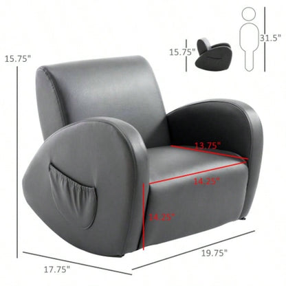 Kids Sofa Rocking Chair with Side Pocket, PU Leather Toddler Armchair Children