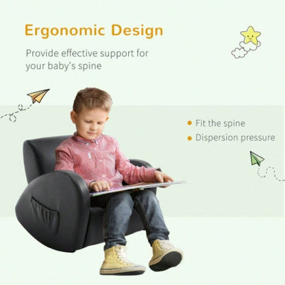 Kids Sofa Rocking Chair with Side Pocket, PU Leather Toddler Armchair Children
