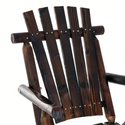 Outsunny Outdoor Wooden Rocking Chair, Rustic Adirondack Rocker with Slatted, High Backrest, Armrests Patio, Garden, and Porch, Large, Brown