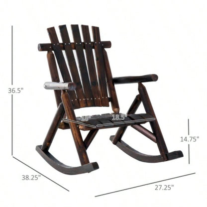 Outsunny Outdoor Wooden Rocking Chair, Rustic Adirondack Rocker with Slatted, High Backrest, Armrests Patio, Garden, and Porch, Large, Brown