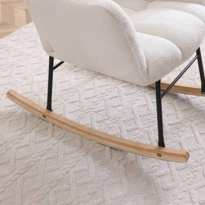 Rocking Chair Teddy Upholstered Glider Rocker Rocking Accent Chair Padded with High Backrest Armchair Comfy Side Chair Living Room Bedroom Offices BEIGE