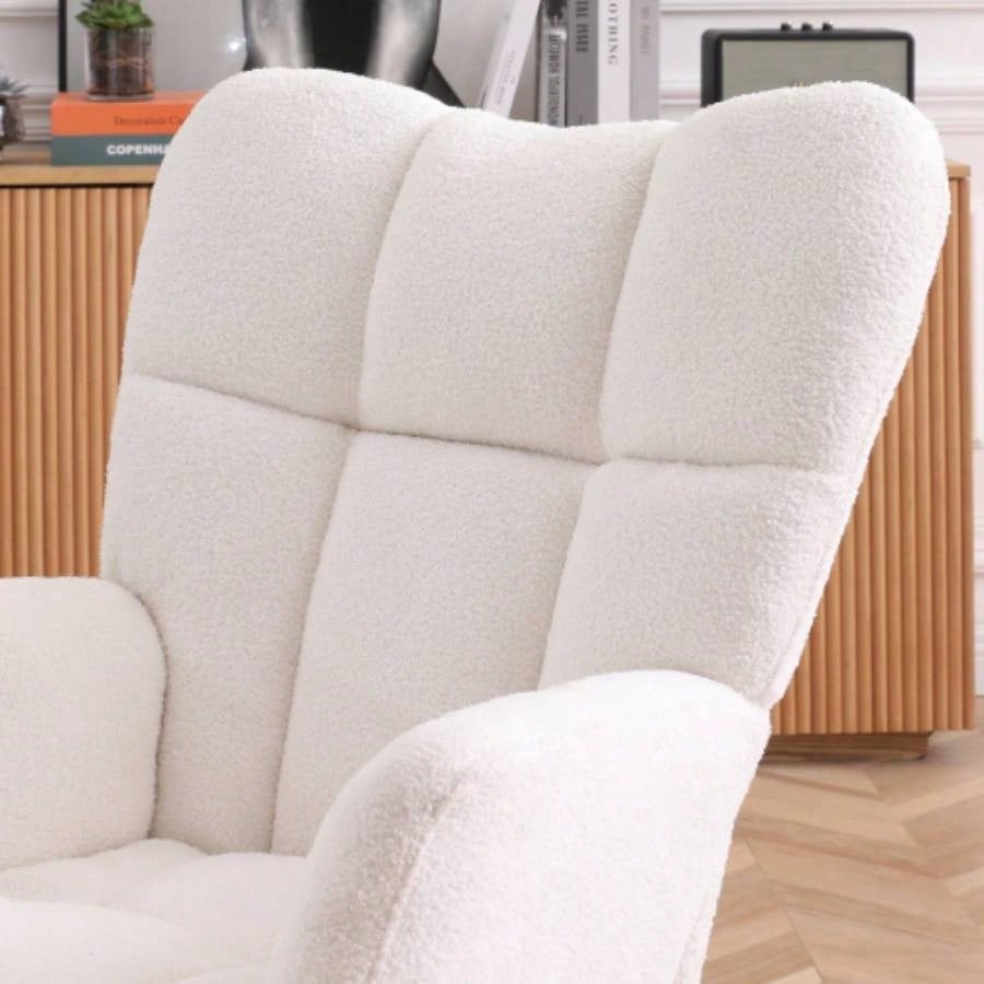 Rocking Chair Teddy Upholstered Glider Rocker Rocking Accent Chair Padded with High Backrest Armchair Comfy Side Chair Living Room Bedroom Offices BEIGE