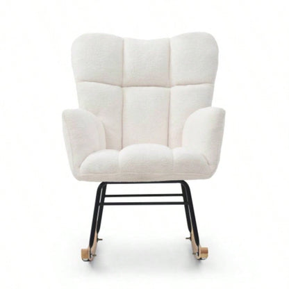 Rocking Chair Teddy Upholstered Glider Rocker Rocking Accent Chair Padded with High Backrest Armchair Comfy Side Chair Living Room Bedroom Offices BEIGE