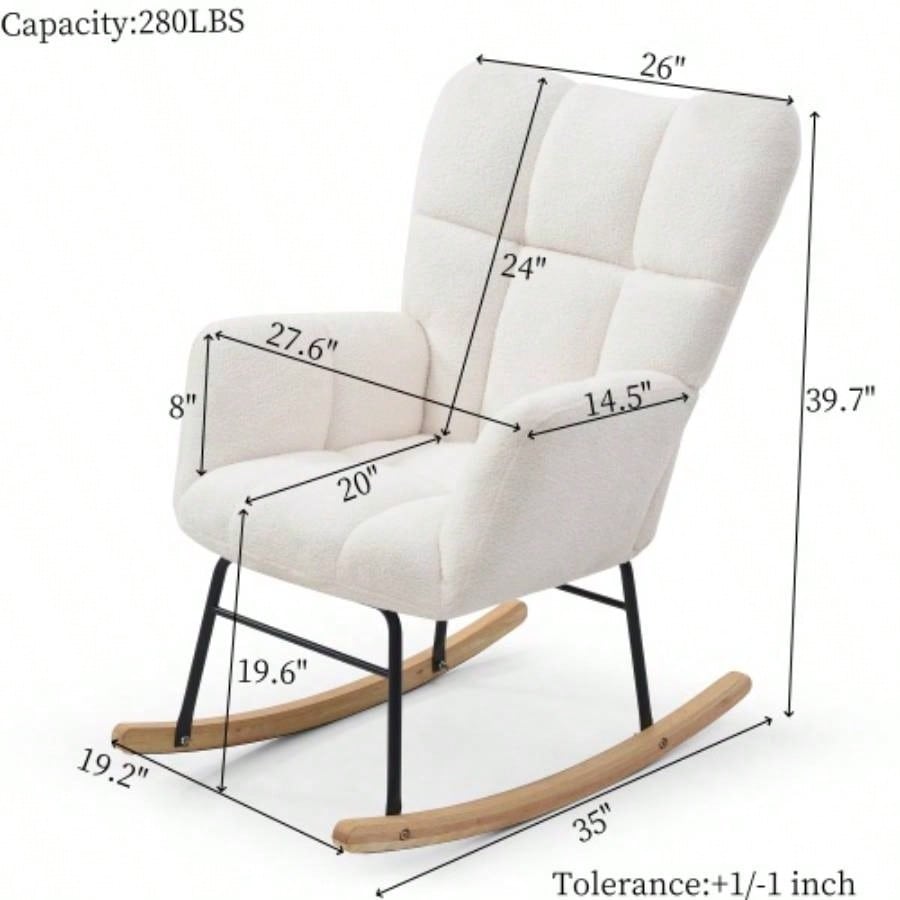 Rocking Chair Teddy Upholstered Glider Rocker Rocking Accent Chair Padded with High Backrest Armchair Comfy Side Chair Living Room Bedroom Offices BEIGE