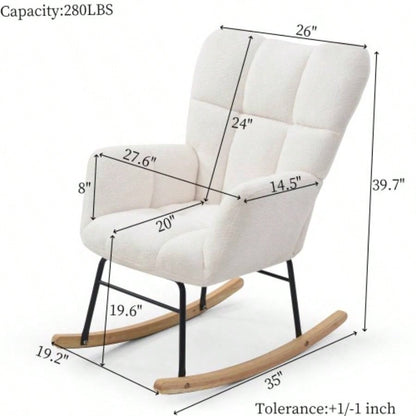 Rocking Chair Teddy Upholstered Glider Rocker Rocking Accent Chair Padded with High Backrest Armchair Comfy Side Chair Living Room Bedroom Offices BEIGE