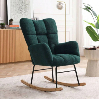 Rocking Chair Teddy Upholstered Glider Rocker Rocking Accent Chair Padded with High Backrest Armchair Comfy Side Chair Living Room Bedroom Offices BEIGE
