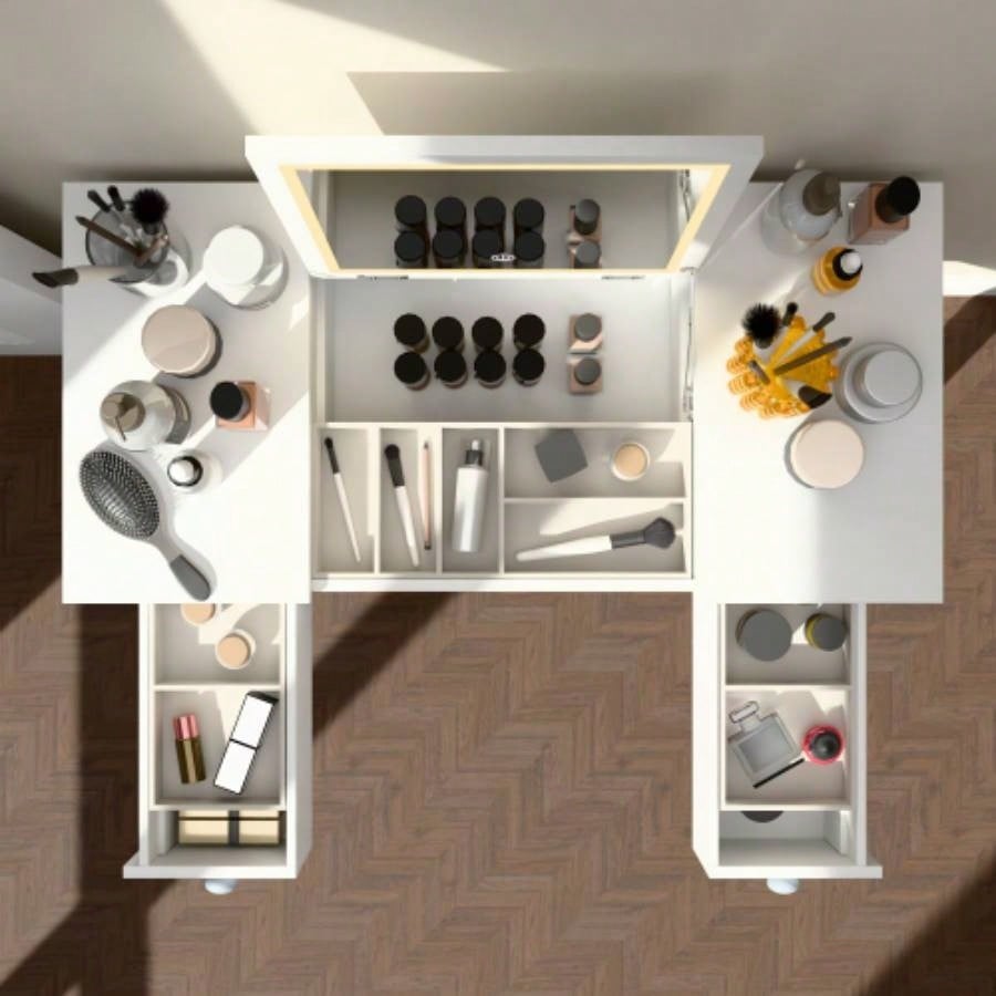 Multifunctional Vanity Desk with 3 - Level Adjustable Lighting with Flip - top Mirror Storage 15.75 Deep Makeup Table 2 Drawers 3 Removable Organizer Boxes Compact Home Office Desk White