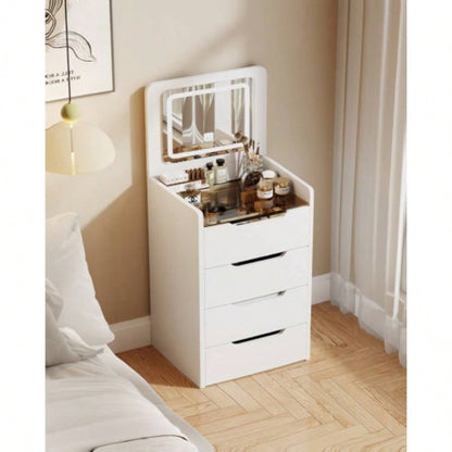 60CM 3 in 1 Vanity Desk with Plip Top Mirror, Small Make Up Vanity Set with Visible Glass Desktop, Compact Makeup Vanity with 3 Drawers, Cushioned, Dressing Table Bedroom BACK TO SCHOOL