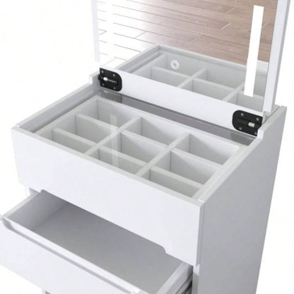 3 in 1 Vanity Desk with open Top Mirror, Small Make Up Vanity Set with Visible Glass Desktop, Compact Makeup Vanity with 3 Drawers, Dressing Table Bedroom