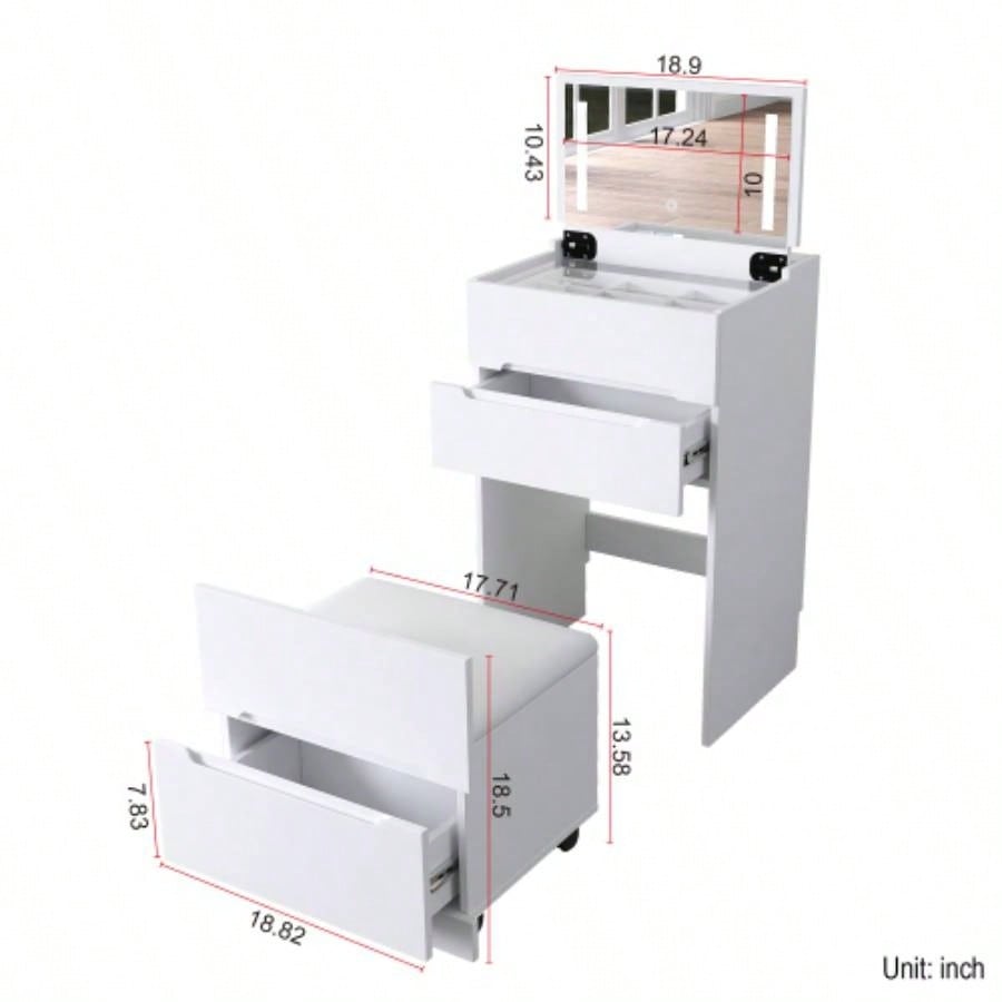 3 in 1 Vanity Desk with open Top Mirror, Small Make Up Vanity Set with Visible Glass Desktop, Compact Makeup Vanity with 3 Drawers, Dressing Table Bedroom