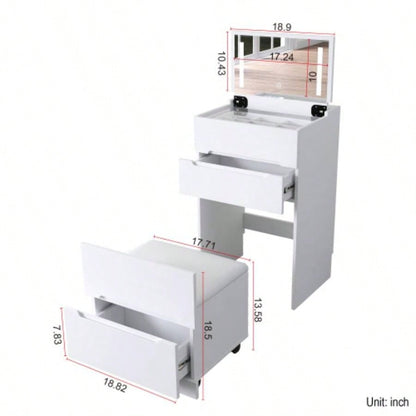 3 in 1 Vanity Desk with open Top Mirror, Small Make Up Vanity Set with Visible Glass Desktop, Compact Makeup Vanity with 3 Drawers, Dressing Table Bedroom