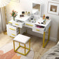 3 in 1 Vanity Desk with open Top Mirror, Small Make Up Vanity Set with Visible Glass Desktop, Compact Makeup Vanity with 3 Drawers, Dressing Table Bedroom