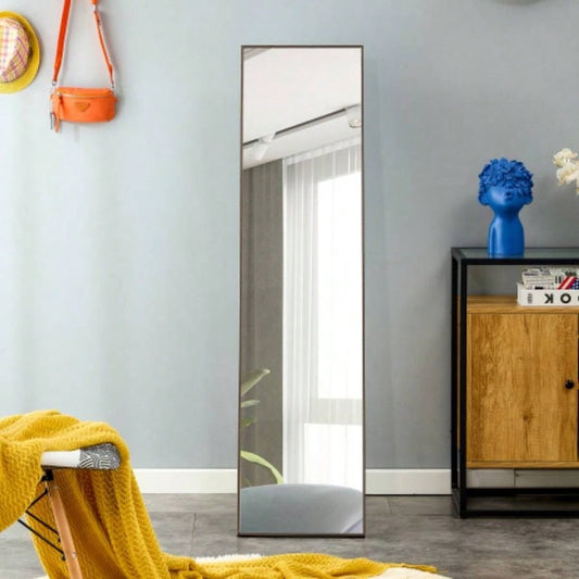 Brown Solid Wood Frame Full - length Mirror, Dressing Mirror, Bedroom Home Porch, Decorative Mirror, Clothing Store, Floor Mounted Large Mirror, Wall Mounted. 63*19