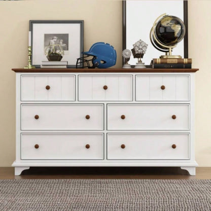 Wooden Captain Seven - Drawer Dresser Bedroom, Living Room, Kids Room, White+Walnut