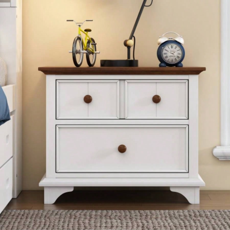Wooden Captain Seven - Drawer Dresser Bedroom, Living Room, Kids Room, White+Walnut